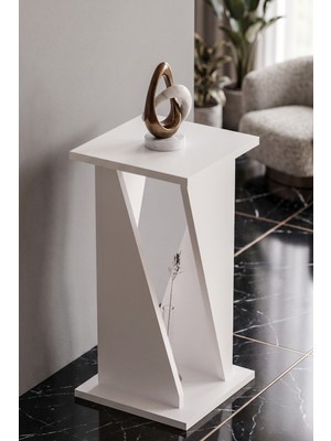 Bezos Yan Sehpa Modern Zigon Sehpa Dekoratif Çok Amaçlı Sehpa Vizyon 6035 Beyaz