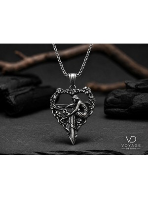 Voyage Accessory Antik Eskitme Çelik Gotik Tarz Kalp Şekilli Melek Kolye