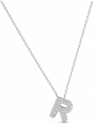 Emiliano Jewellery Zirkon Taşlı Altın Kaplamalı R Harfi Gümüş Kolye