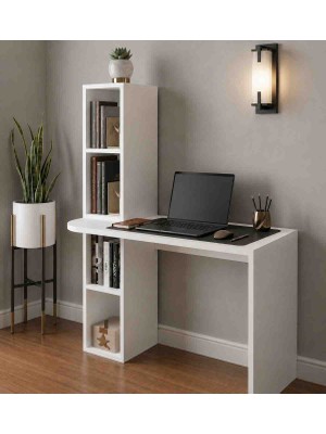 Modern Kitaplıklı Çalışma Masası Beyaz 100 cm - Raflı Bilgisayar Masası Ofis Öğrenci Masası