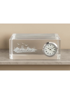 Meks 5X12 cm Kullanıma Uygun Istanbul Tasarımlı Kristal Saatli Biblo