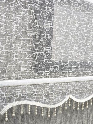 Çift Mekanizmalı Desenli Boncuklu Tül ve Stor Perde Ekru MT4004B 100X200 Ekru