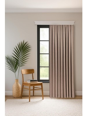 Fabric Design Safir Haki Ekstrafor Büzgülü Kadife Dokulu Yüksek Kaliteli Tek Kanat Fon Perde