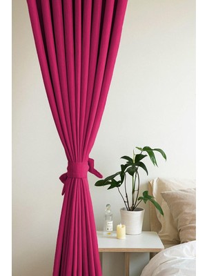Kadife Görünümlü Kalın Fon Perde -,koyu Pembe 350 x 260
