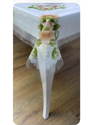 Desenli Şeffaf Kaplama Dikdörtgen Pvc Muşamba Masa Örtüsü Koruyucu 125 x 155 cm Kahverengi 120