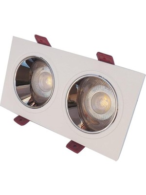 Beyaz Krom Çiftli Sıva Altı Spot Cob LED Armatür GU10 5W Gün Işığı Işık