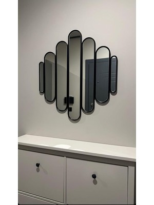 73X80 Konsol Aynası/lüks Ayna/dekor Aynası/salon Aynası/çerçeveli Duvar Aynası Siyah 80 x 73