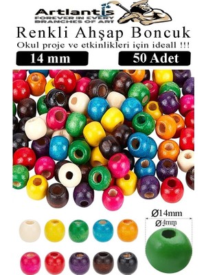 Renkli Ahşap Boncuk 14MM 50 Li 1 Paket Renkli Ahşap Boyalı Yuvarlak Doğal Boncuklar Saç Takı Tasarım Ektinlik Kreş Okul
