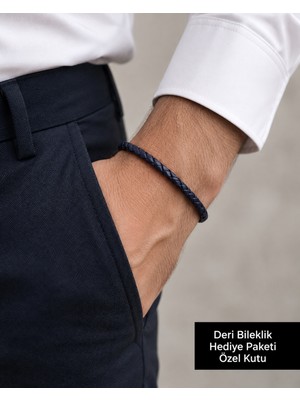 Herşey Nota Bracento Steel – Örgü Deri Erkek Bileklik, Özel Hediye Kutulu