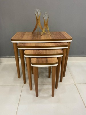 Deniss Home 4 Lü Lüx  Mdf Ahşap Zigon Sehpa ceviz