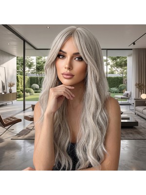 Colezium Daalı Perçemli Uzun Fiber Sen Peruk / Küllü Platin Sarı