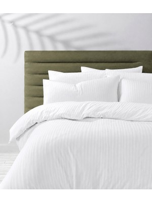 Hig Store Çift Kişilik Çizgili Saten Çarşafı Lastikli Nevresim Takımı Otel Tipi Yumuşak & Parlak Kutulu