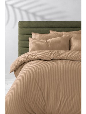Hig Store Çift Kişilik Çizgili Saten Çarşafı Lastikli Nevresim Takımı Otel Tipi Yumuşak & Parlak Kutulu