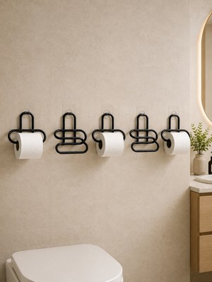 Siyah Metal Wc Kağıtlık Yapışkanlı Tuvalet Kağıdı Rulo Tutucu 5 Adet Avantajlı Set - Lisinya