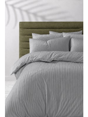 Hig Store Çift Kişilik Çizgili Saten Çarşafı Lastikli Nevresim Takımı Otel Tipi Yumuşak & Parlak Kutulu