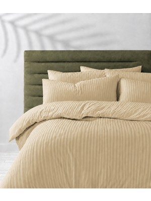 Hig Store Çift Kişilik Çizgili Saten Çarşafı Lastikli Nevresim Takımı Otel Tipi Yumuşak & Parlak Kutulu