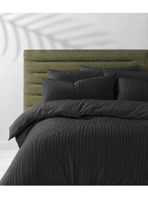 Hig Store Çift Kişilik Çizgili Saten Çarşafı Lastikli Nevresim Takımı Otel Tipi Yumuşak & Parlak Kutulu