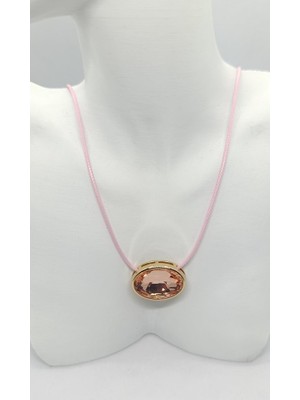 Nd Jewelry Aqua Pembe Deri İpli Taşlı Asansörlü Kolye (max 60 cm)