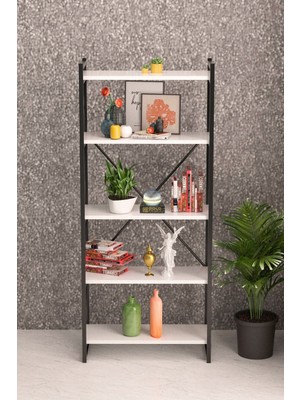 Bezos 5 Raflı Metal Kitaplık Beyaz 180 cm