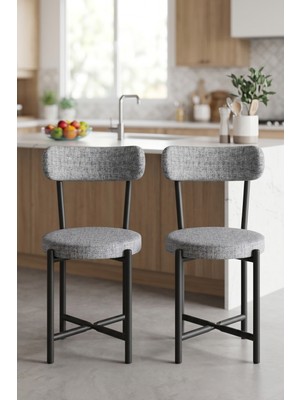 Bezos Sandalye 2 Adet Keten Kumaş Metal Ayak Modern Mutfak Sandalyesi Cafe Balkon Ofis Teddy 9812 Gri