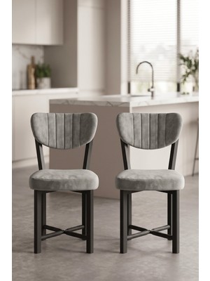 Bezos Sandalye 2 Adet Baby Face Kumaş Metal Ayak Modern Mutfak Sandalyesi Cafe Balkon Ofis Elma 9810 Gri