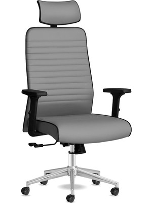 Tekno Yönetici Koltuğu Ergonomik Ofis Sandalyesi Deri Çalışma Koltuğu (Gri-Siyah)