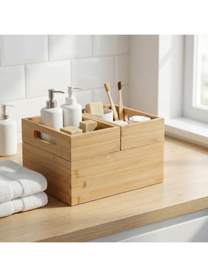 3'lü Modüler Bambu Organizer Set - Üst Üste Geçebilen Çok Amaçlı Çekmece Içi ve Masaüst�