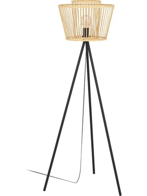Tripod Ayaklı Lamba Hykeham, Doğal ve Metal Ayaklı Lamba, Siyah, Üç Ayaklı Lamba, Boho, Bambu Lamba, Oturma Odası, Oturma Odası Lambası, E27 Duylu