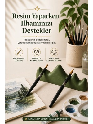 ATB Design Dağ Formlu Fırçalık | Resim ve Tezhip Sanatı Için Estetik Fırça Standı