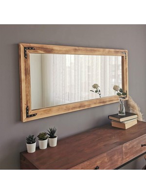 Doğal Ahşap Dekoratif Salon Duvar Ayna 110X50 Eskitme
