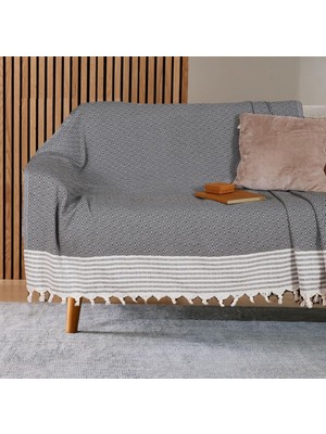 Buldan Işi Kaymaz Pamuklu Koltuk Örtüsü 170X210 cm Koltuk Şalı Çekyat Kanepe Örtüsü (Antrasit)