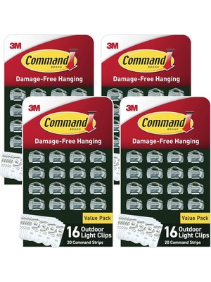 Command Dış Mekan Işık Klipsleri, Şeffaf, 16 Klips, 4'lü Paket (Toplam 64 Klips)