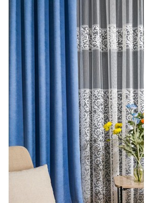 Bebe Mavisi Rengi Pilesiz Ekstraforlu Düz Dikim Fon Perde Tek Kanat 9246 Lntdz, 240 x 260
