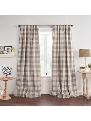 Elrene Home Fashions Farmhouse Living Grainger Buffalo-Check Karartma Perdesi, Oturma Odası ve Yatak Odası Perdesi, Çubuk Cepli, 132,1 x 241,3 Cm, Gri, 1 Perde