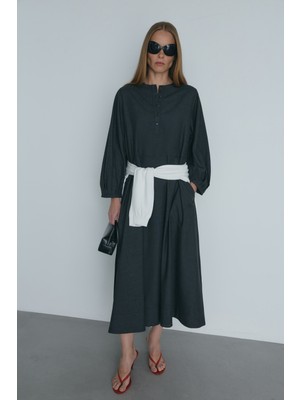 Suud Collection Füme Kaia Düğmeli Maxi Elbise