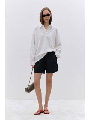 Ekru Polo Yaka Oversize Tişört