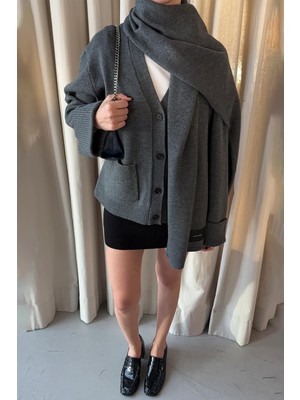 Suud Collection Gri Ura Triko Düğmeli Hırka