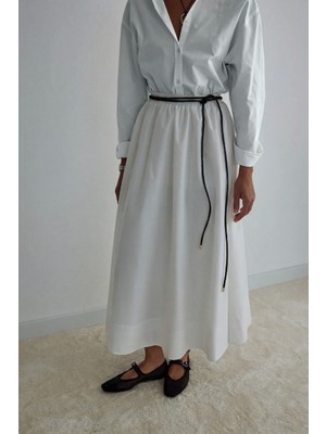 Suud Collection Ekru Day Poplin Kloş Etek