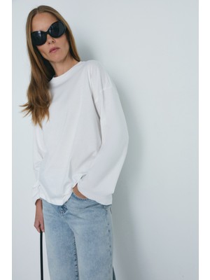 Suud Collection Beyaz Uzun Kollu Oversize Tişört