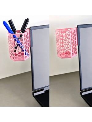 Alvera Monitor Kalemlik – 3D Baskı Petek Desenli Laptop Kenar Altıgen Kalemlik-Pembe