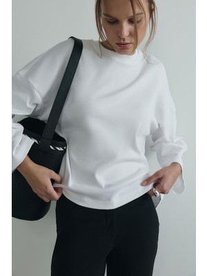 Suud Collection Ekru Katie Uzun Kollu Tişört Kadın Oversize Yumuşak Dokulu 34 Beden İç Göstermeyen