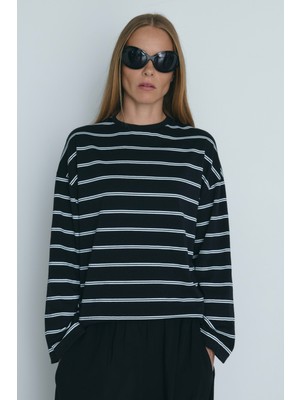 Suud Collection Siyah Lizzy Çizgili Tişört