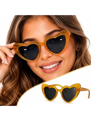 Uravas Store Amber Renk Kalp Şekilli Parti Gözlüğü