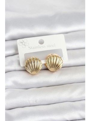 Shopwave 316L Çelik Gold Renk Deniz Kabuğu Model Kadın Küpe