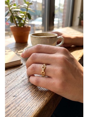 Fantastik Store Gold Renk Gemi Zincir Model Zirkon Taşlı Kadın Yüzük - Lisinya