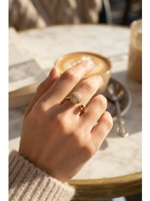 Fantastik Store Gold Renk Zirkon Taşlı Topçuk Model Kadın Yüzük - Lisinya