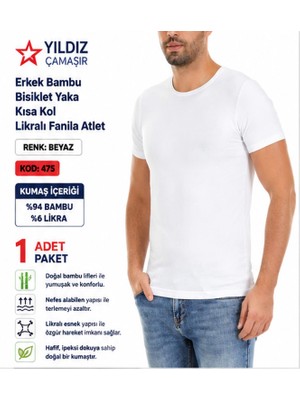 Yıldız Çamaşır Erkek Bambu Bisiklet Yaka Kısa Kol Likralı Fanila Atlet (475-476-477)- 1 Adet