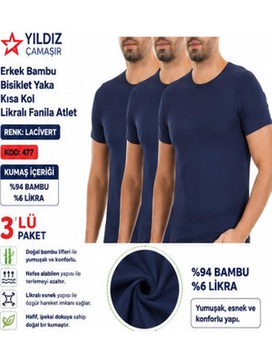 Yıldız Çamaşır Erkek Bambu Bisiklet Yaka Kısa Kol Likralı Fanila Atlet (475-476-477)- 3 Adet