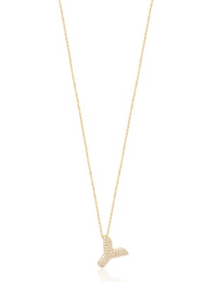 Emiliano Jewellery Zirkon Taşlı Altın Kaplamalı Y Harfi Gümüş Kolye