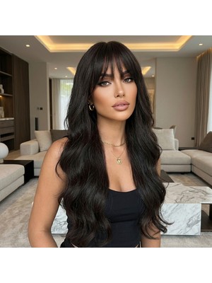 Melonika Daalı Ekstra Uzun Perçemli Fiber Sen Peruk / Espresso Koyu Kahve